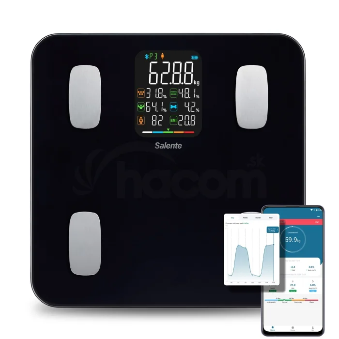 Salente MaxFit, múdra osobná diagnostická fitness váha, Bluetooth, čierna