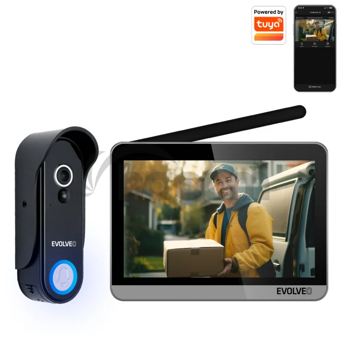 EVOLVEO DoorPhone W7, Sada domáceho bezdrôtového videotelefónu s WiFi čierny strieborný monitor