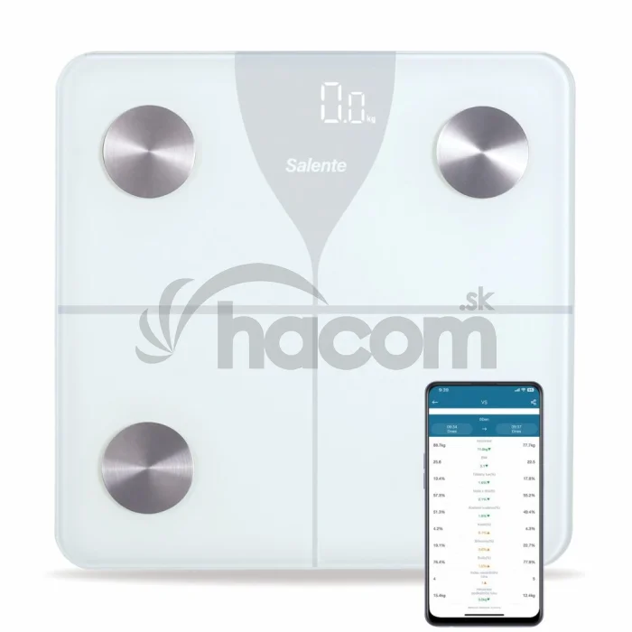 Salente SlimFit, múdra osobná diagnostická fitness váha, Bluetooth, biela