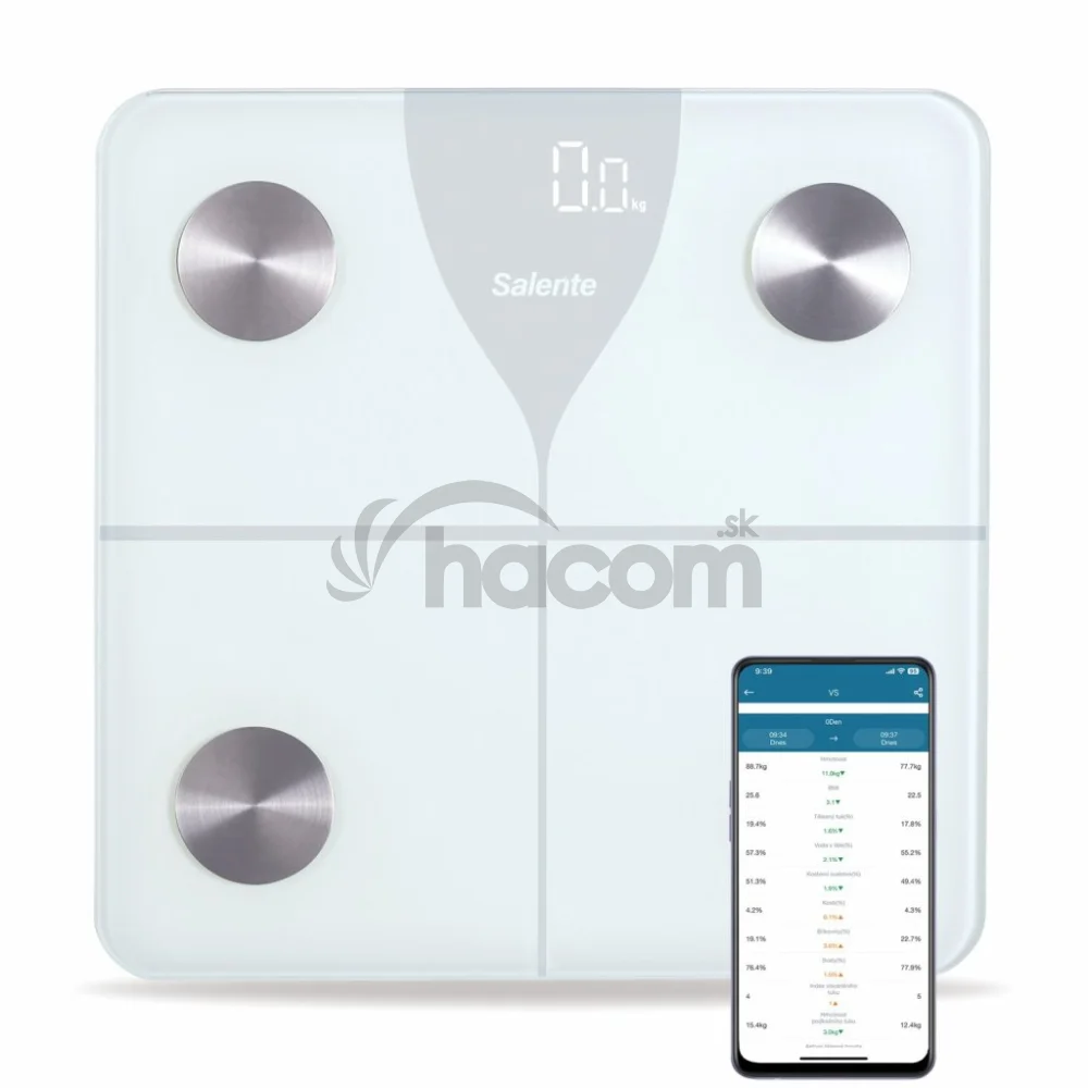 Salente SlimFit, múdra osobná diagnostická fitness váha, Bluetooth, biela