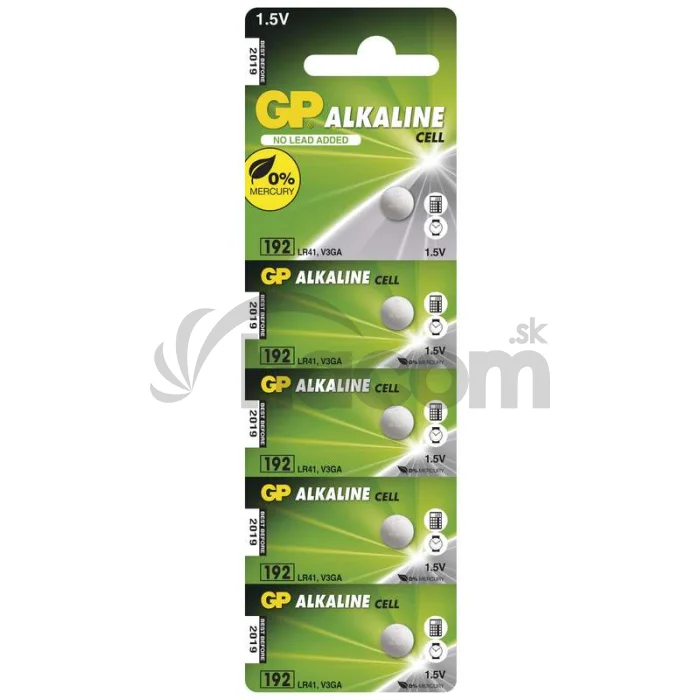 Alkalická gombíková batéria GP LR41 (192F), 5 ks