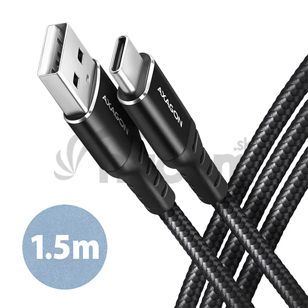 AXAGON BUCM-AM15AB, HQ kábel USB-C <-> USB-A, 1.5m, USB 2.0, 3A, ALU, oplet, čierny