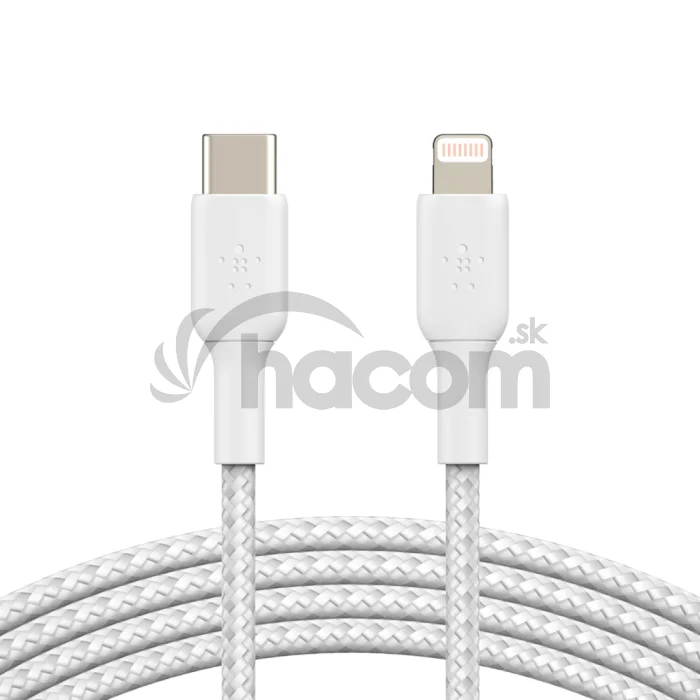 BELKIN kábel opletaný USB-C - Lightning, 1m, biely