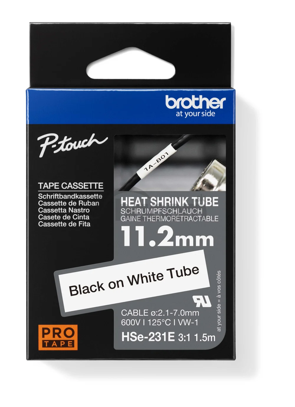 HSE-231E - čierna tlač na biele, šírka 11,2 mm