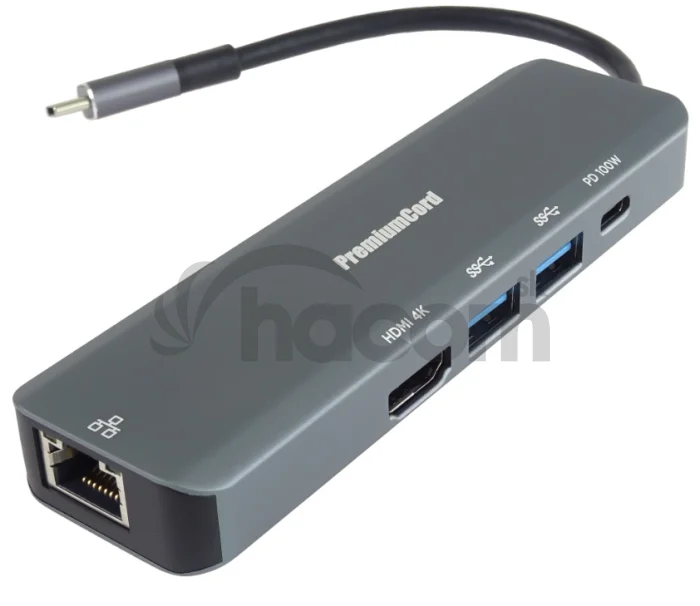 PremiumCord USB-C na HDMI, 2x USB3.2, PD 100W, RJ45