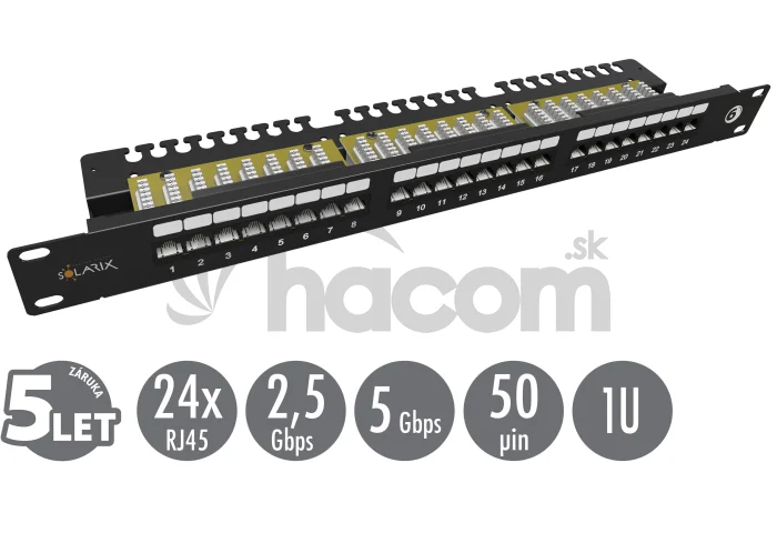 19" patch panel Solarix 24 x RJ45 CAT6 UTP s vyväzovacou lištou 1U SX24L-6-UTP-BK-N