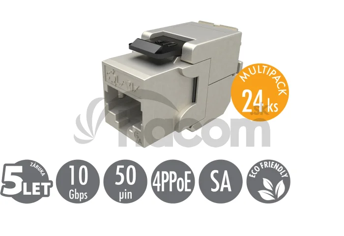 MULTIPACK 24 ks - samorezný keystone Solarix CAT6A STP SXKJ-10G-STP-BK-SA Component Level a 4PPoE