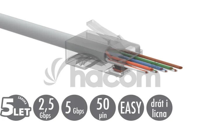 Univerzálny EASY konektor RJ45 CAT5E UTP 8p8c na drôt aj licnu SXRJ45-5E-UTP-EASY 100ks