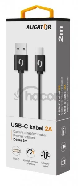 ALIGATOR Dátový kábel 2A USB-C 2 m čierny