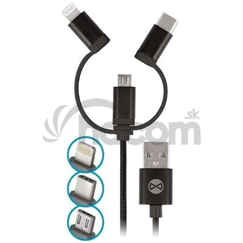 Dátový kábel Forever 3v1 USB/microUSB, Lightning, USB-C 1m 1,5A čierny