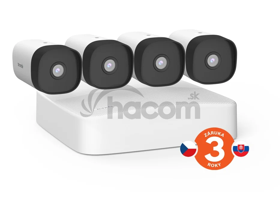 Tenda K4P-4TR - PoE kamerový set 4Mpx, 4CH NVR + 4x IP kamera 4Mpx, IP67, zvuk, web. rozhranie, CZ app