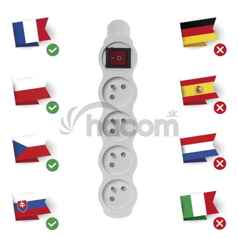 Samostatná 4 zásuvka s vypínačom, biela
