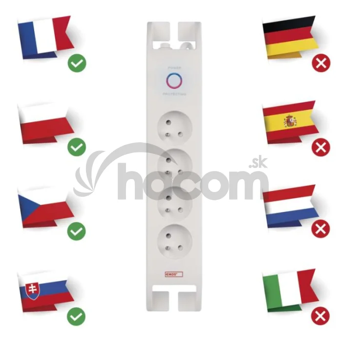 Prepäťová ochrana 900J – 4 zásuvky, 2m, biela