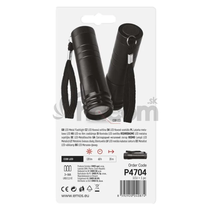 COB LED ručné kovové svietidlo P4704, 120 lm, 3× AAA
