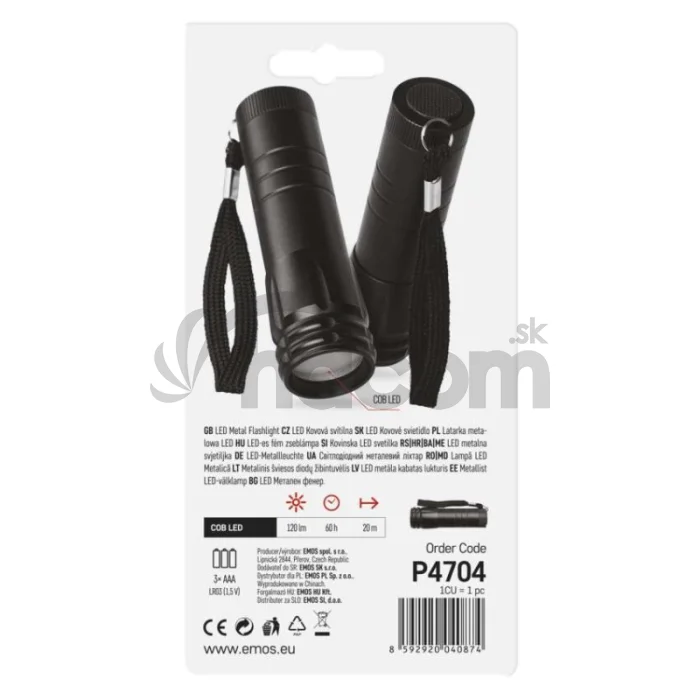 COB LED ručné kovové svietidlo P4704, 120 lm, 3× AAA