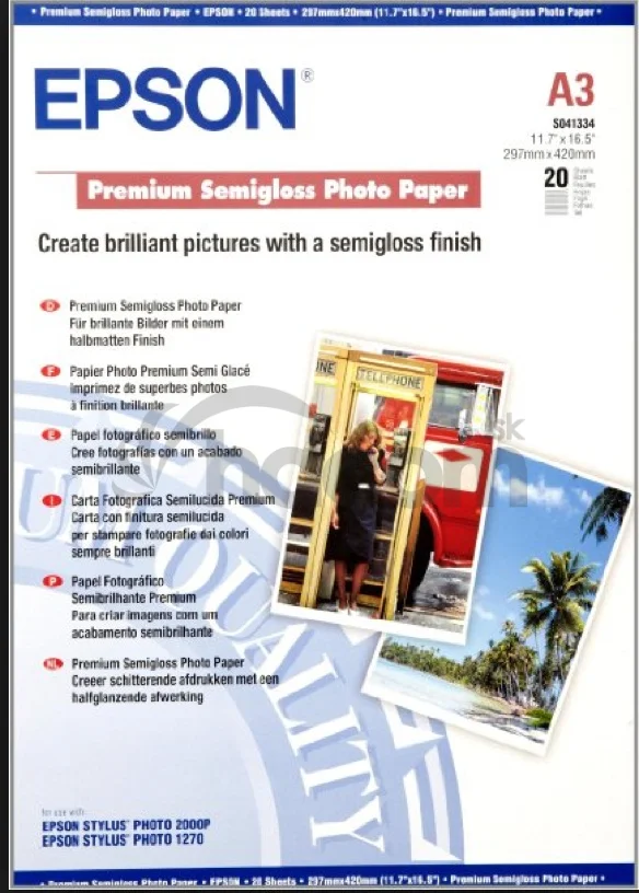 EPSON A3, Premium Semigloss Photo Paper (20 hárkov)