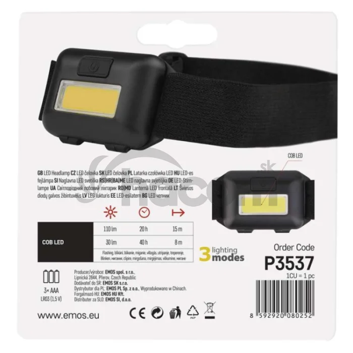 COB LED čelovka P3537, 110 lm, 3× AAA