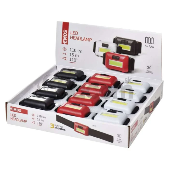 COB LED čelovka P3538, 110 lm, 3× AAA, 12 ks, display box