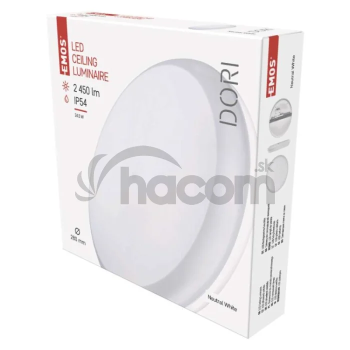 LED prisadené svietidlo DORI, kruh. biele 24,5W neutr.b., IP54