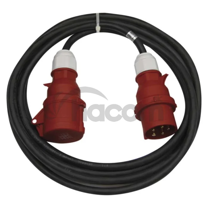 3 fázový vonkajší predlžovací kábel 10 m / 1 zásuvka / čierny / guma / 400 V / 2,5 mm2