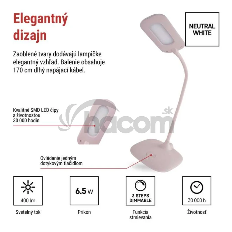 LED stolná lampa STELLA, ružová