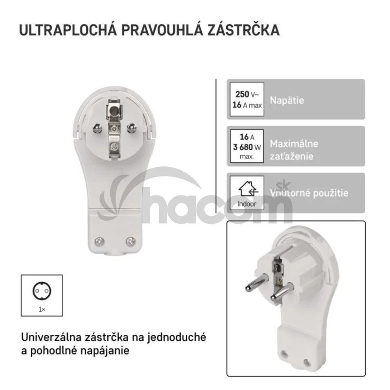 Vidlica uhlová pre predlžovací kábel, biela