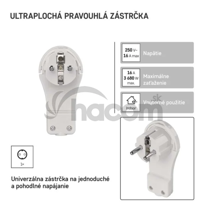 Vidlica uhlová pre predlžovací kábel, biela