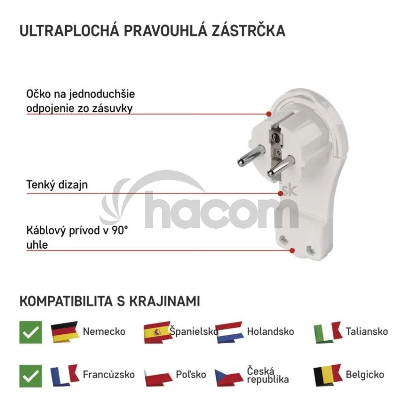 Vidlica uhlová pre predlžovací kábel, biela
