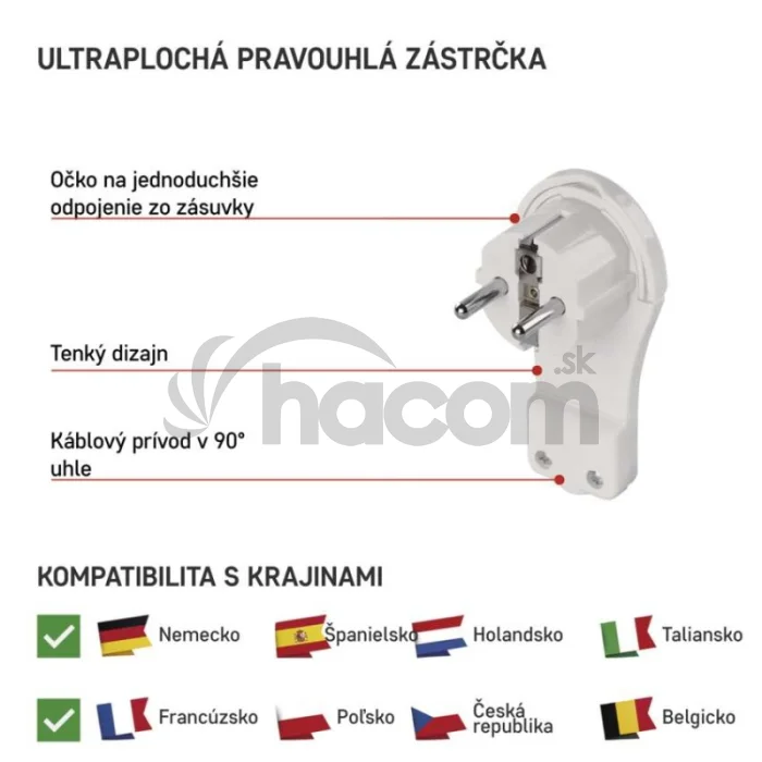 Vidlica uhlová pre predlžovací kábel, biela