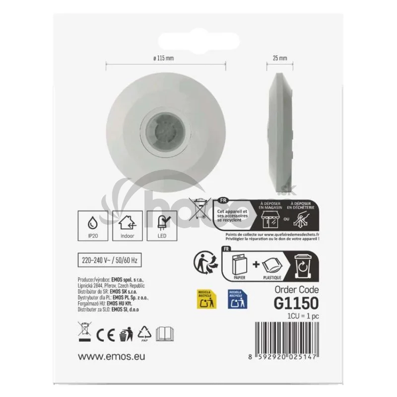 PIR senzor (pohybové čidlo) IP20 2000W, biely