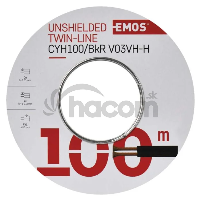 Dvojlinka netienená 2×1,0mm černo-rudá, 100m