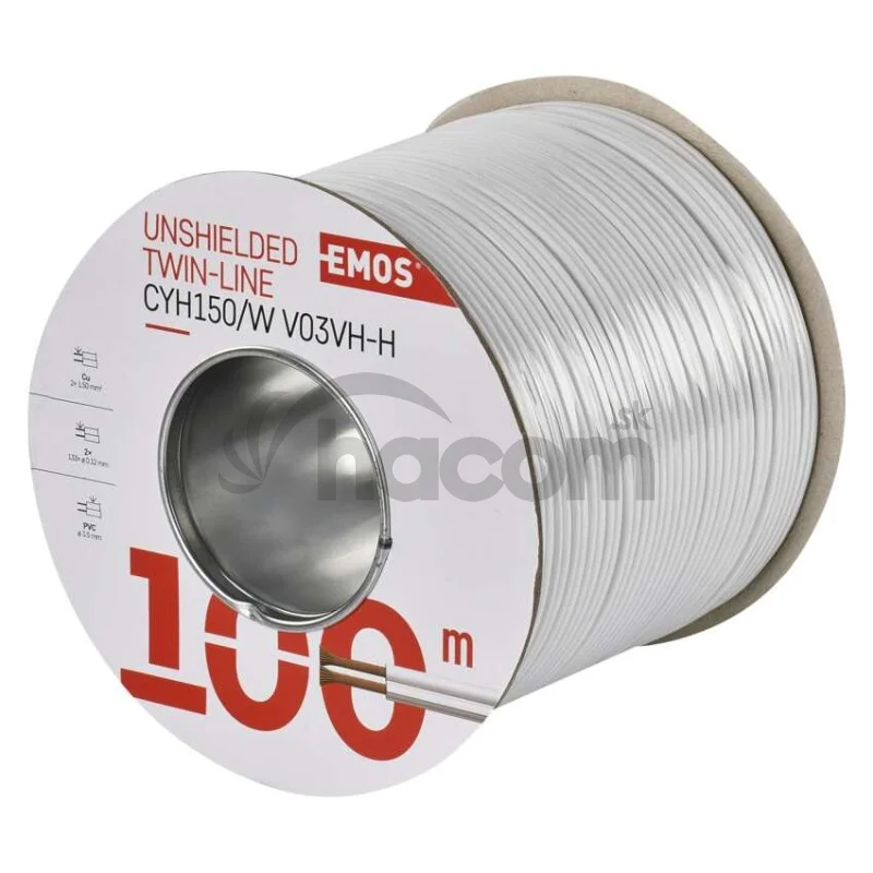 Dvojlinka netienená 2×1,5mm biela, 100m