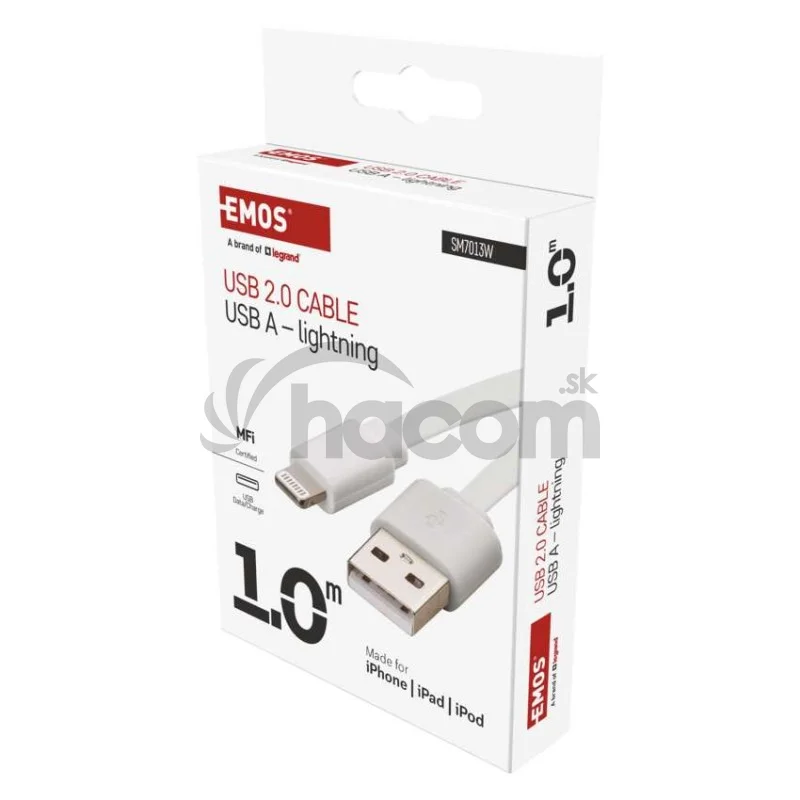 Nabíjací a dátový kábel USB-A 2.0 / Lightning MFi, 1 m, biely