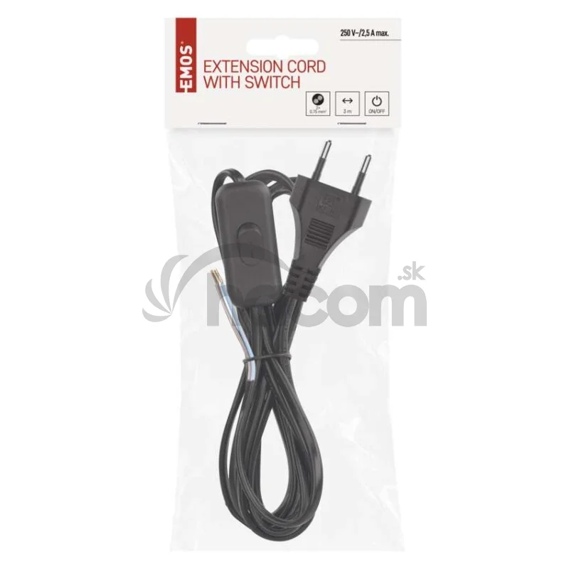 Flexo šnúra PVC 2× 0,75mm2 s vypínačom, 3m, čierna