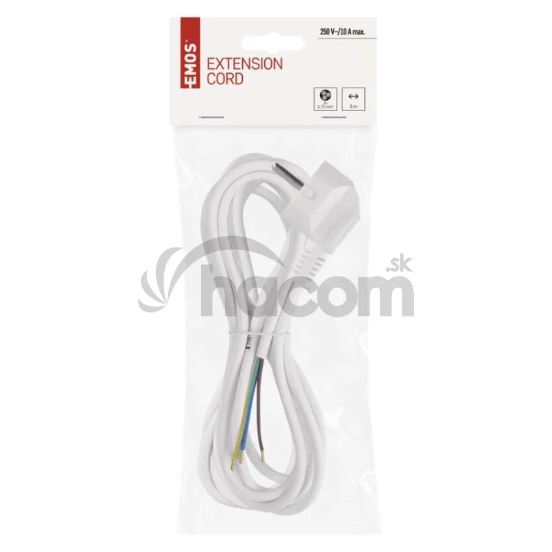 Flexo šnúra PVC 3× 0,75mm2, 3m, biela