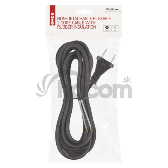 Flexo šnúra gumová 2× 1,5mm2, 5m, čierna
