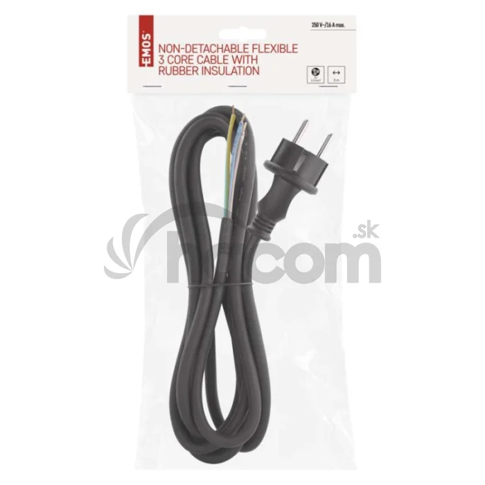 Flexo šnúra gumová 3× 1,5mm2, 3m, čierna