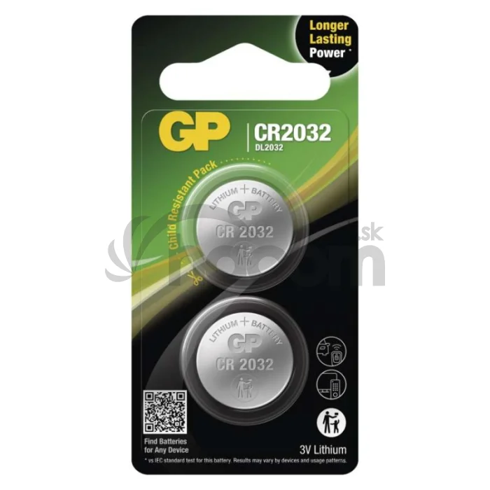 Lítiová gombíková batéria GP CR2032, 2 ks