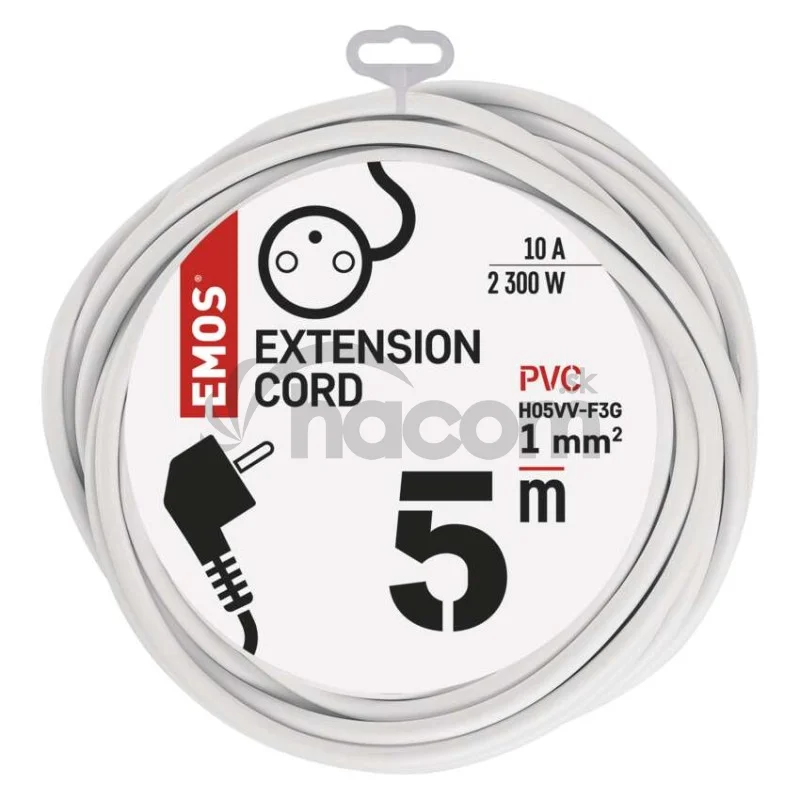 Predlžovací kábel 5 m / 1 zásuvka / biely / PVC / 1 mm2