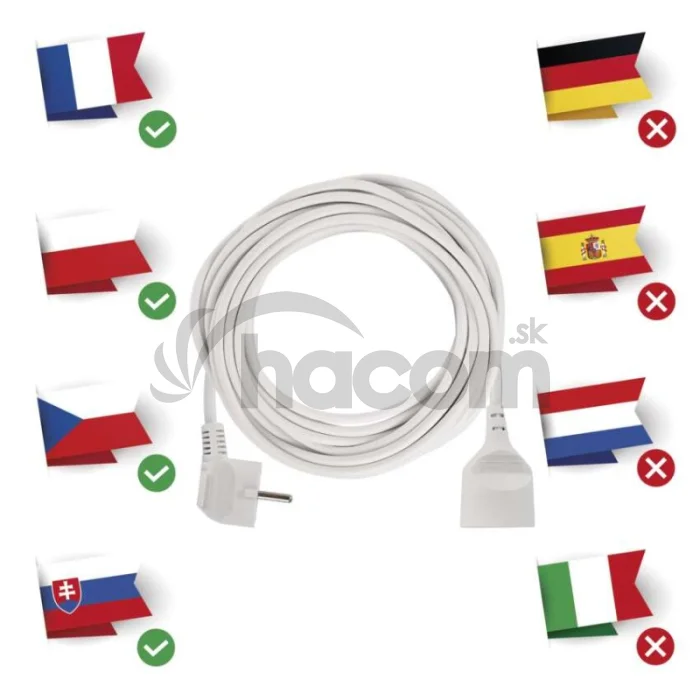 Predlžovací kábel 10 m / 1 zásuvka / biely / PVC / 1,5 mm2