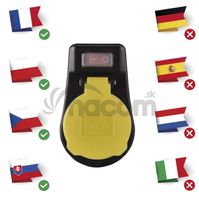 Zásuvka s vypínačom, IP44, čierna