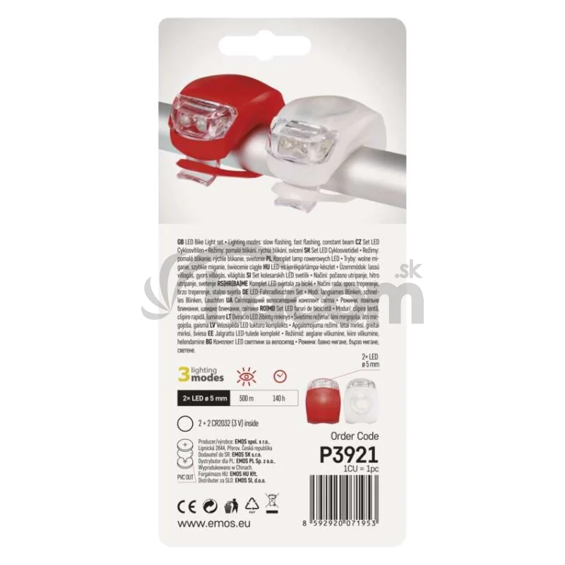 LED predné + zadné sviet. na bicykel P3921 na 2×CR2032, 10 lm
