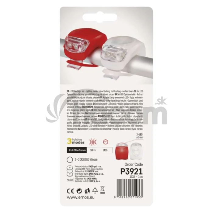 LED predné + zadné sviet. na bicykel P3921 na 2×CR2032, 10 lm