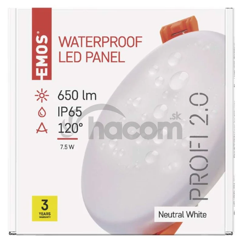 LED panel VIXXO 100mm, kruhový vstavaný biely, 7,5W neut. biela, IP65