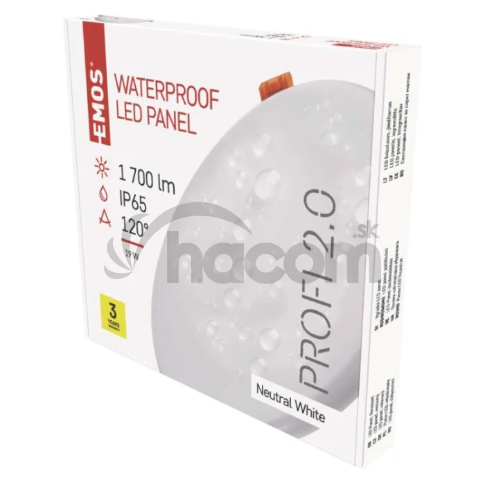 LED panel VIXXO 185mm, kruhový vstavaný biely, 19W neutr. b., IP65