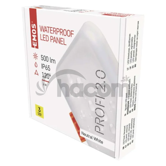 LED panel VIXXO 75×75, štvorcový vstavaný biely, 6W neutr. b.,IP65