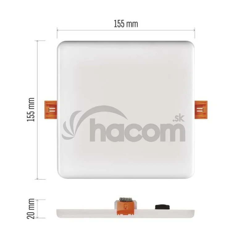 LED panel VIXXO 155×155, štvorcový vstavaný biely,13,5W neut.b.,IP65