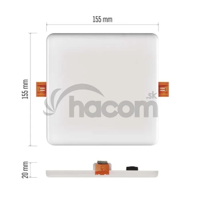 LED panel VIXXO 155×155, štvorcový vstavaný biely,13,5W neut.b.,IP65