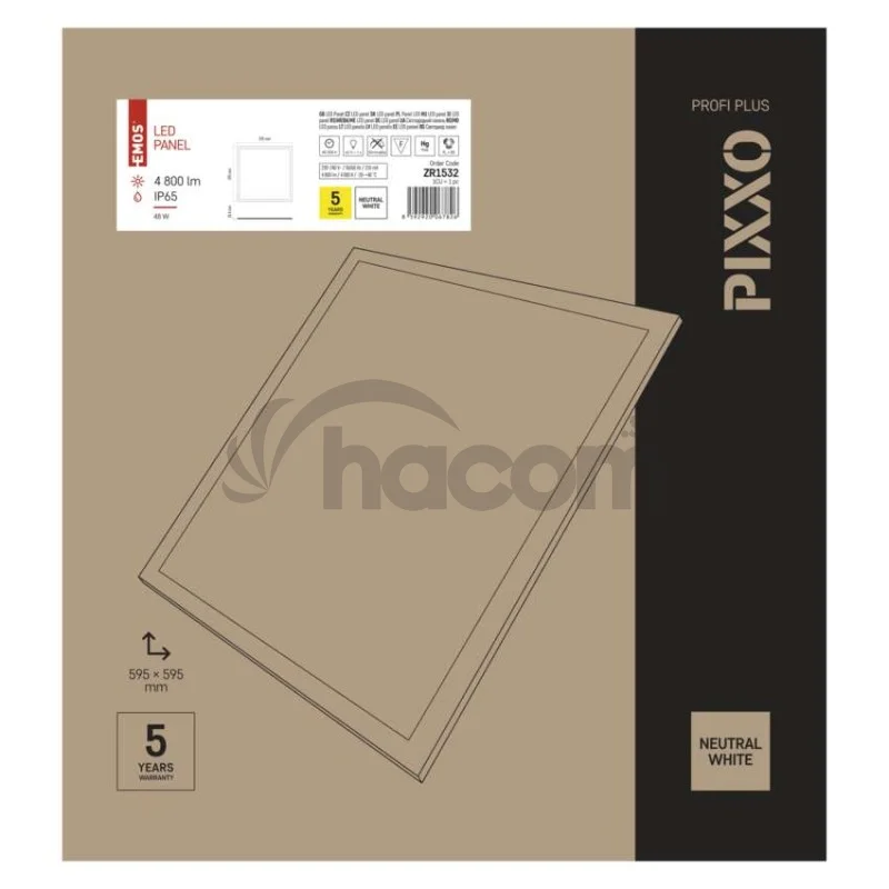 LED panel PIXXO 60 x 60 cm / 10 mm, 48 W, 4 800 lm, vstavaný, neutrálna biela, IP65