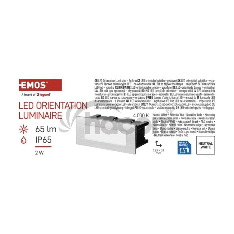 LED orientačné vstavané svietidlo AMAL 123×53 2W neutr.b.,IP65